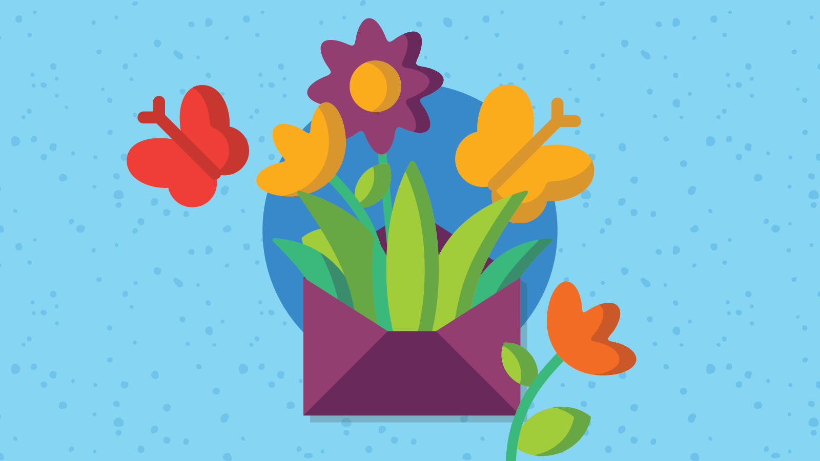 Spring email with flowers blooming from an envelope